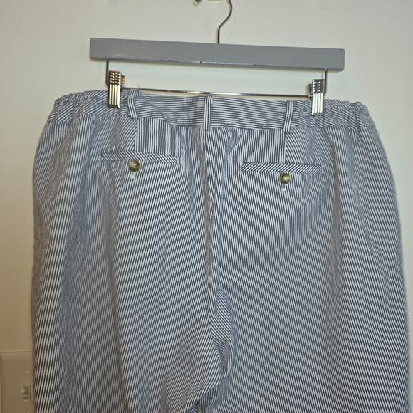 Talbots Womens 18W Pants White Blue Stripe Seersucker Heritage Crop Curvy - Picture 5 of 7